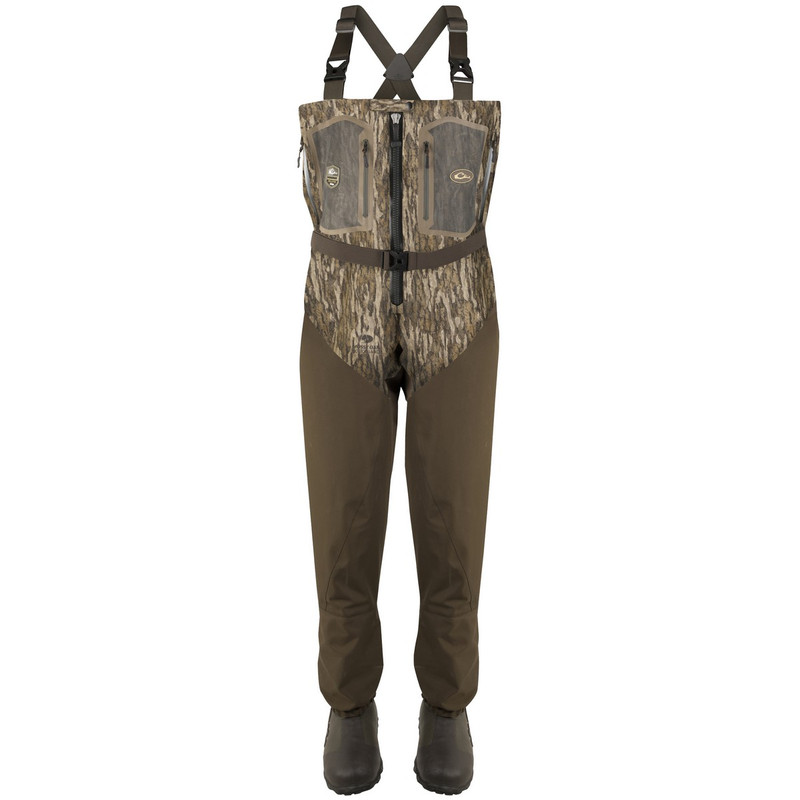 Drake TZip Guardian Elite 4-Layer Wader With Tear-Away Liner in Mossy Oak Bottomland Color